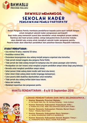 Bawaslu Provinsi Maluku Membuka Sekolah Kader Pengawasan Pemilu Partisipatif