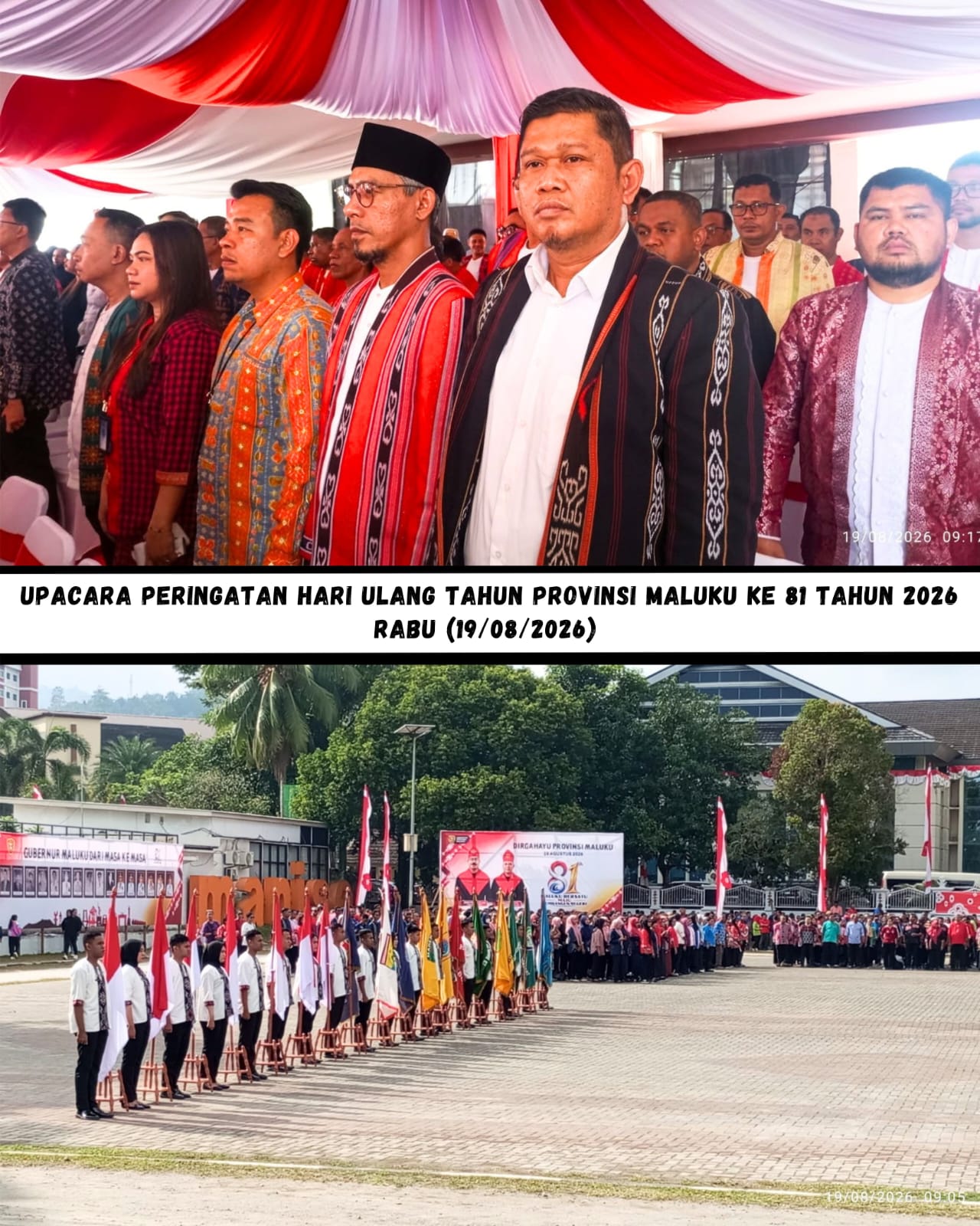 Ketua Bawaslu Provinsi Maluku, Subair, menghadiri Upacara Peringatan Hari Ulang Tahun (HUT) ke-81 Provinsi Maluku yang berlangsung khidmat di Lapangan Merdeka Ambon, Rabu (19/08/2026).