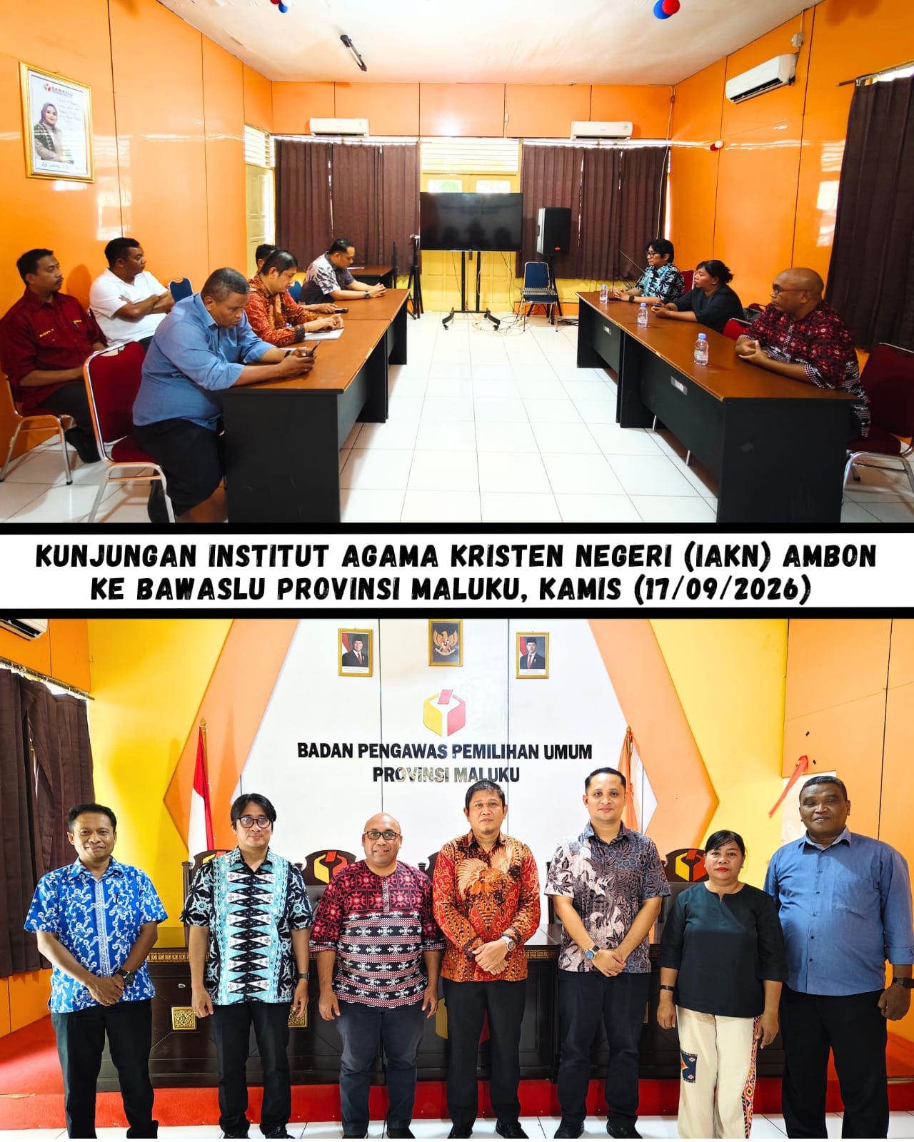 Kunjungan Institut Agama Kristen Negeri (IAKN) Ambon Ke Bawaslu Maluku dalam Rangka Membangun dan Memperkuat Kerjasama Antar Lembaga, Kamis (17/09/2026).