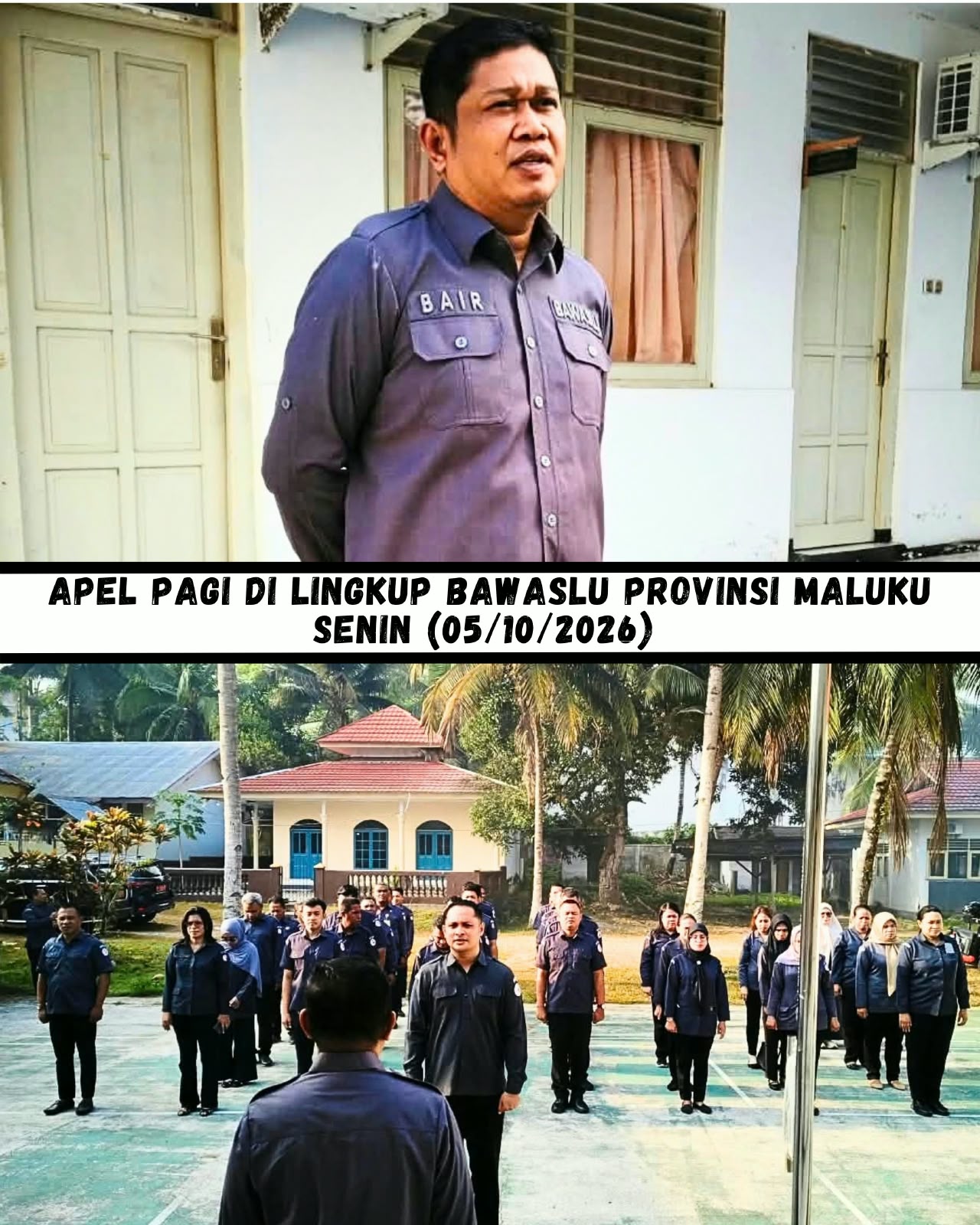 Ketua Bawaslu Provinsi Maluku, Subair, memimpin apel pagi rutin di Lapangan Upacara Bawaslu Provinsi Maluku, Senin (5/10/2026).
