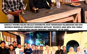 Kedai Aliye, Poka-Ambon, Kamis (13/08/2026), Bawaslu Provinsi Maluku melalui Koordinator Divisi Penanganan Pelanggaran dan Data Informasi menggelar Konsolidasi Demokrasi bertajuk “Bacarita Anak Muda soal Pemilu: Generasi Muda Maluku Mengawal Demokrasi.”