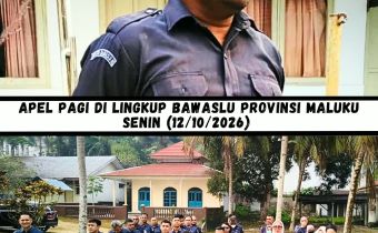 Anggota Bawaslu Provinsi Maluku, Daim B. Rahawarin, saat memimpin apel pagi di Lapangan Upacara Bawaslu Provinsi Maluku, Senin (12/10/2026).